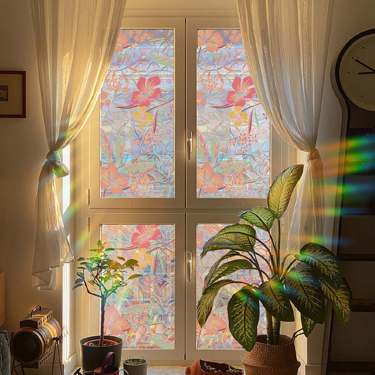 đColorful flowers, dazzling sunlight, double-sided visible glass decorative wall stickers
