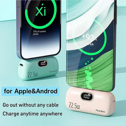 🔋 5000mAh Mini Power Bank – 22.5W Fast Charge, Dual USB Ports (C+A), Digital Display, Ultra-Compact & Lightweight