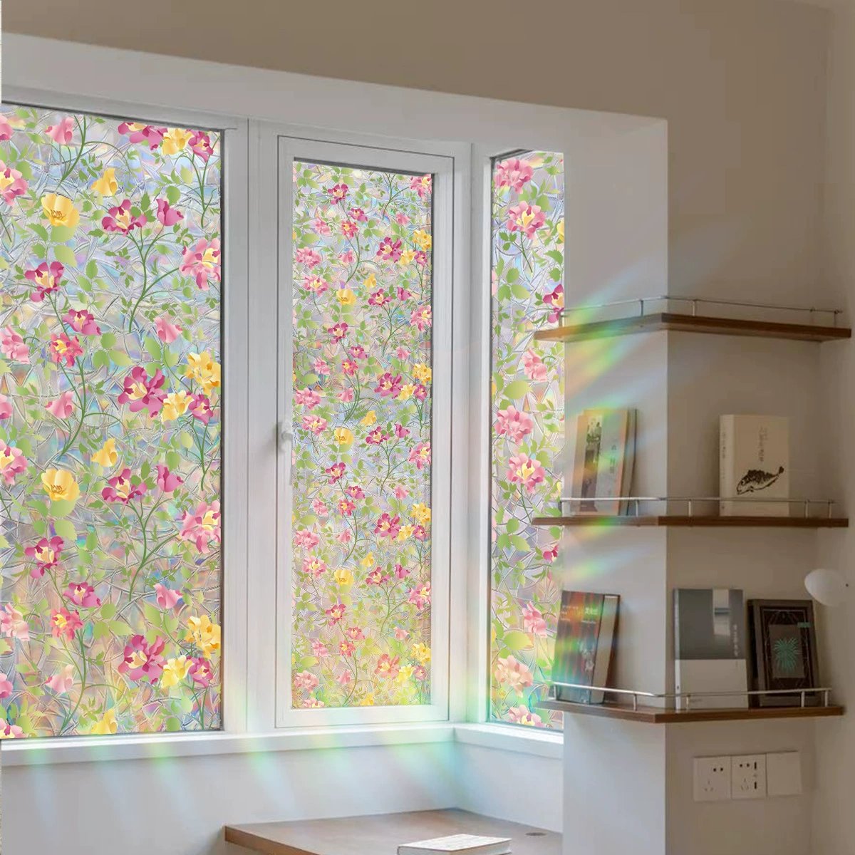 💐Colorful flowers, dazzling sunlight, double-sided visible glass decorative wall stickers