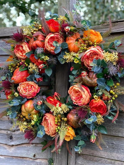 💖Last Day 49% OFF💖 Handmade Fall Peony And Pumpkin Wreath - Year Round Wreath