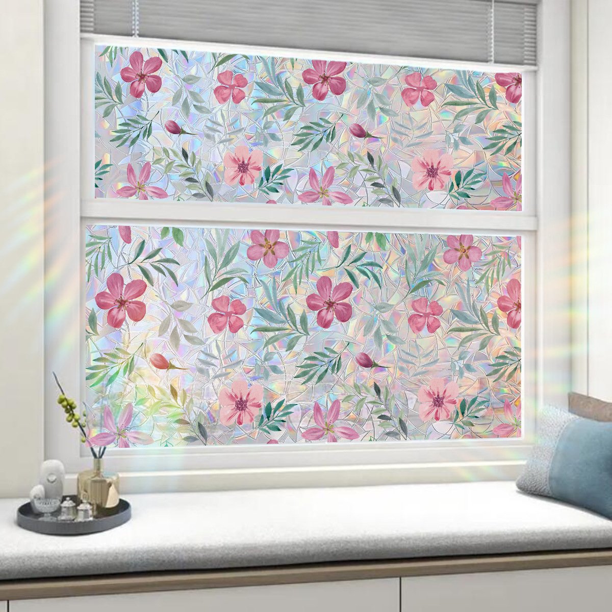 💐Colorful flowers, dazzling sunlight, double-sided visible glass decorative wall stickers