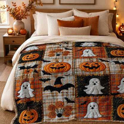 🎃Halloween Pumpkin & Bat Flannel Throw Blanket, Soft Lightweight Cozy Blanket for Sofa & Bed