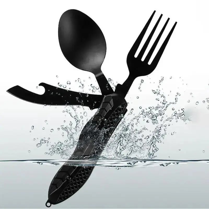Foldable Stainless Steel Camping Utensil Multitool Set, Quick-Detach Portable Cutlery for Outdoor Backpacking & Travel