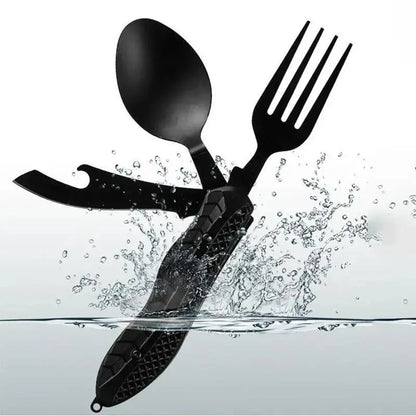 Foldable Stainless Steel Camping Utensil Multitool Set, Quick-Detach Portable Cutlery for Outdoor Backpacking & Travel
