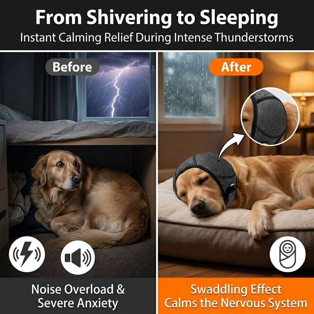 🔥 [Flash Sale - 50% OFF] No More Shivering from Thunder & Dryers! ❤️ Dailyard Dog Calming Ear Wrap for Instant Anxiety Relief
