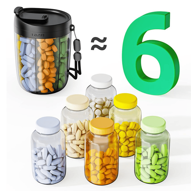 🎁Last Day Promotion 49% OFF🔥Pill Dispenser Bottle with 6 Compartments | Never Miss a Dose Again! 💊⏰
