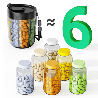 🎁Last Day Promotion 49% OFF🔥Pill Dispenser Bottle with 6 Compartments | Never Miss a Dose Again! 💊⏰