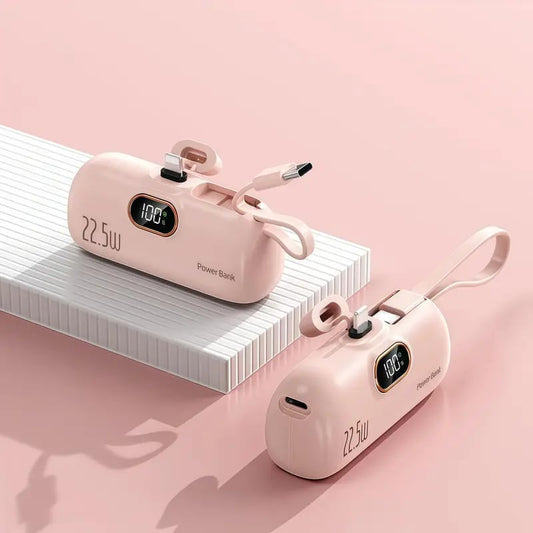 🔋 5000mAh Mini Power Bank – 22.5W Fast Charge, Dual USB Ports (C+A), Digital Display, Ultra-Compact & Lightweight