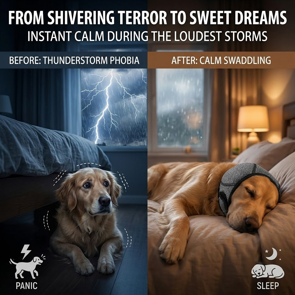 🔥 [Flash Sale - 50% OFF] No More Shivering from Thunder & Dryers! ❤️ Dailyard Dog Calming Ear Wrap for Instant Anxiety Relief