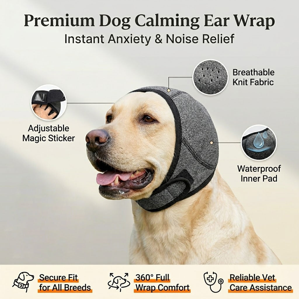 🔥 [Flash Sale - 50% OFF] No More Shivering from Thunder & Dryers! ❤️ Dailyard Dog Calming Ear Wrap for Instant Anxiety Relief