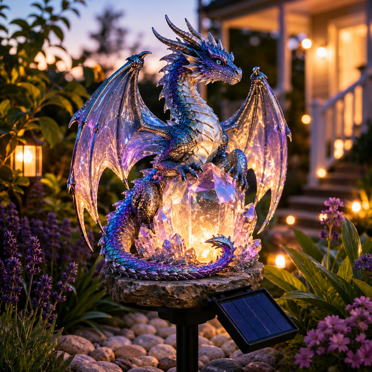 💥LAST DAY 50% OFF🐉✨Solar Dragon Garden Statue Light – Golden Ember Fantasy Outdoor Decor