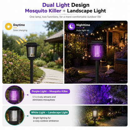 Outdoor Solar LED Mosquito Killer Garden Lamp - Best Stinger for Mosquitoes/Moths/Flies
