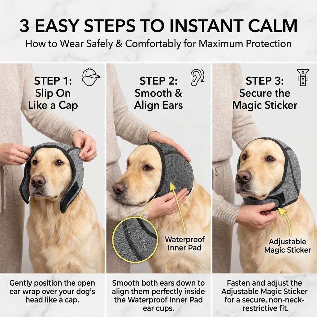 🔥 [Flash Sale - 50% OFF] No More Shivering from Thunder & Dryers! ❤️ Dailyard Dog Calming Ear Wrap for Instant Anxiety Relief