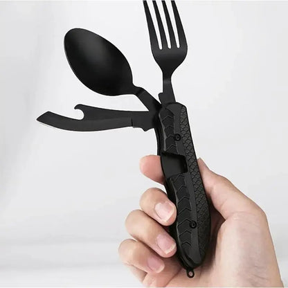 Foldable Stainless Steel Camping Utensil Multitool Set, Quick-Detach Portable Cutlery for Outdoor Backpacking & Travel