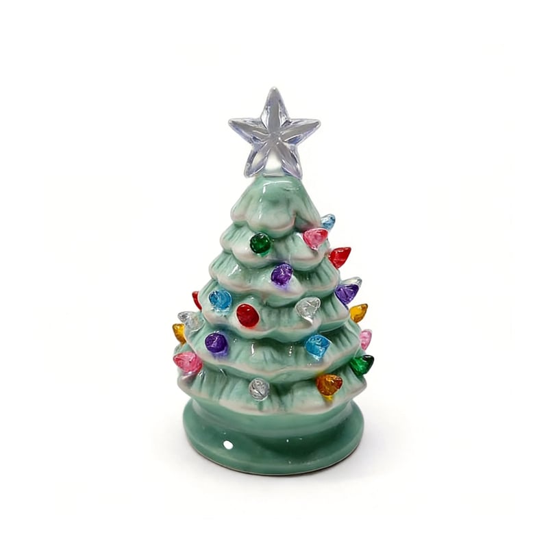 Mini 4.5-inch retro LED ceramic Christmas tree (lighted)—suitable for holiday decor or as a gift