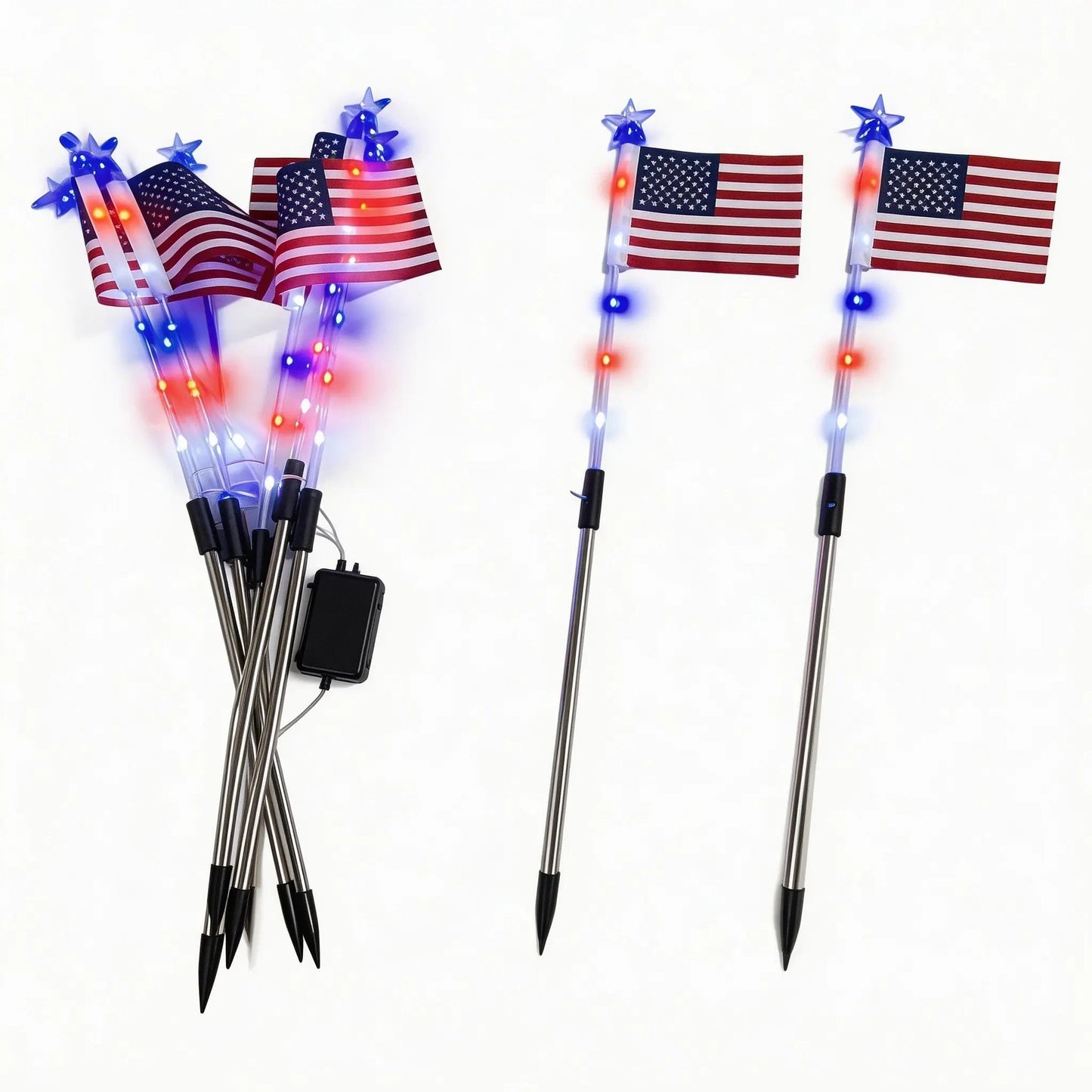8-Piece American Flag Solar Pathway Lights - Red, White & Blue LED Patriotic Stakes with 8 Lighting Modes - IP65 Waterproof Garden Decor for 4th of July & Memorial Day