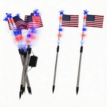 8-Piece American Flag Solar Pathway Lights - Red, White & Blue LED Patriotic Stakes with 8 Lighting Modes - IP65 Waterproof Garden Decor for 4th of July & Memorial Day
