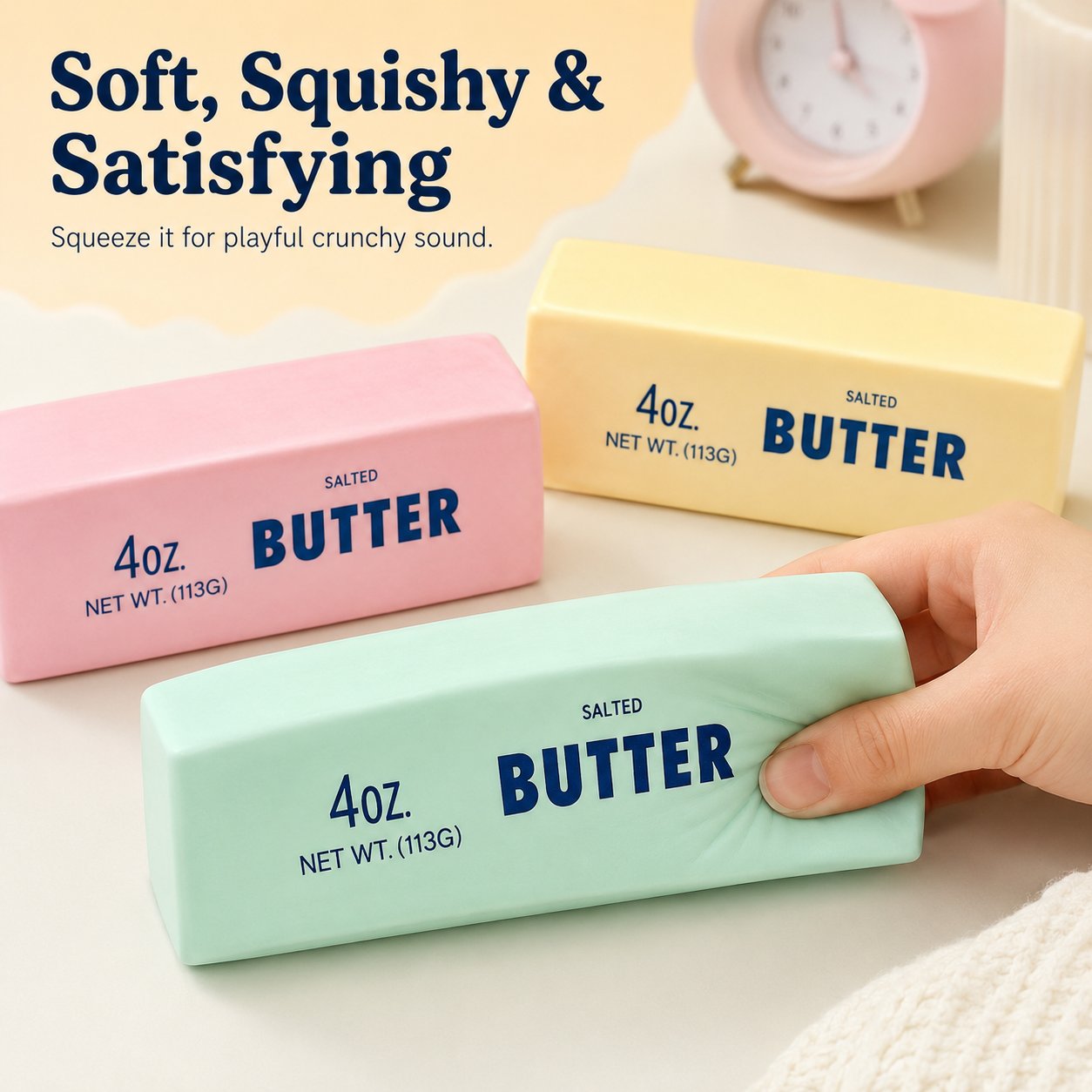 🧈 Butter Bar Squishy Fidget Toy, Soft Slow Rising Squeeze Toy With Crunch ASMR Sound