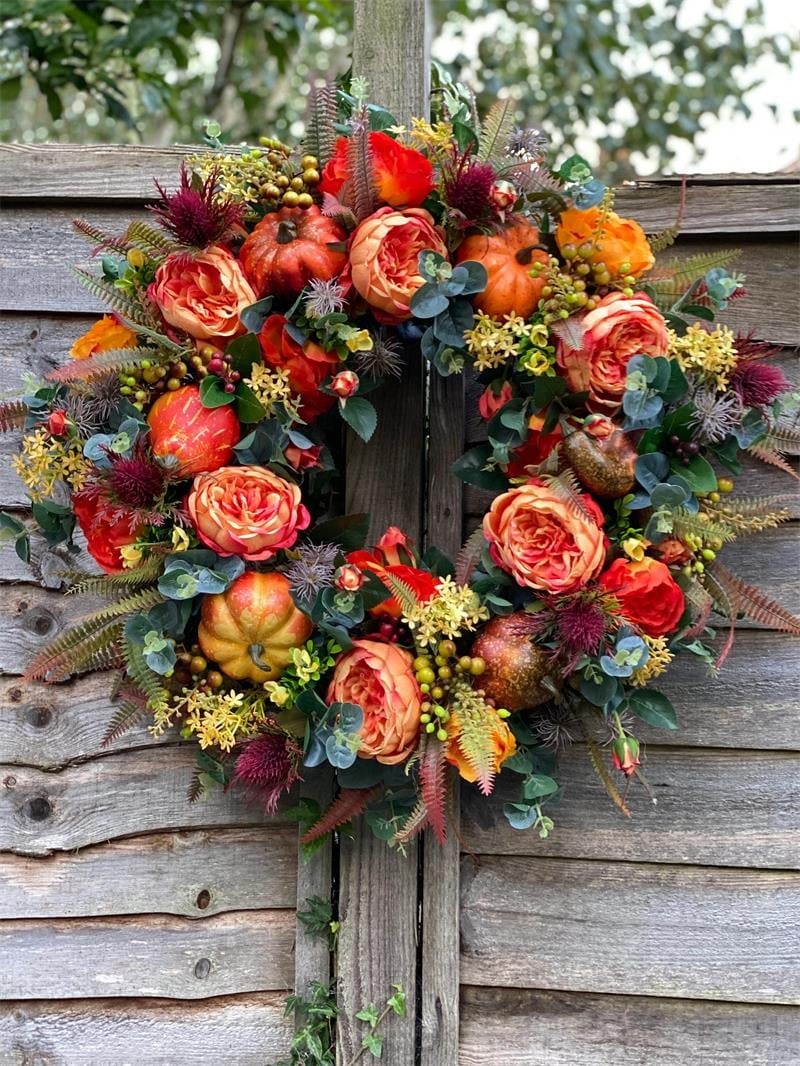 💖Last Day 49% OFF💖 Handmade Fall Peony And Pumpkin Wreath - Year Round Wreath