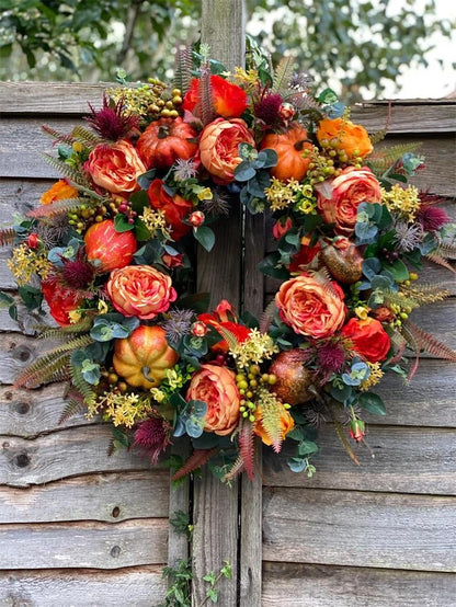 💖Last Day 49% OFF💖 Handmade Fall Peony And Pumpkin Wreath - Year Round Wreath