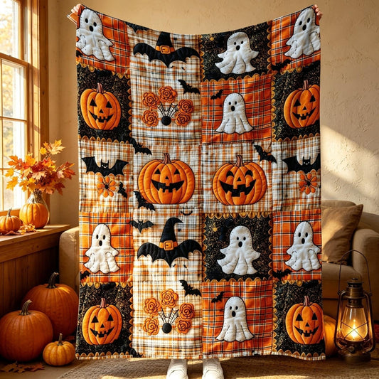🎃Halloween Pumpkin & Bat Flannel Throw Blanket, Soft Lightweight Cozy Blanket for Sofa & Bed