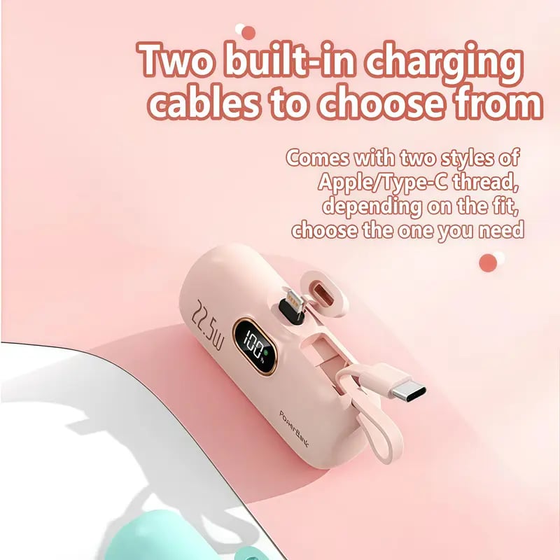 🔋 5000mAh Mini Power Bank – 22.5W Fast Charge, Dual USB Ports (C+A), Digital Display, Ultra-Compact & Lightweight
