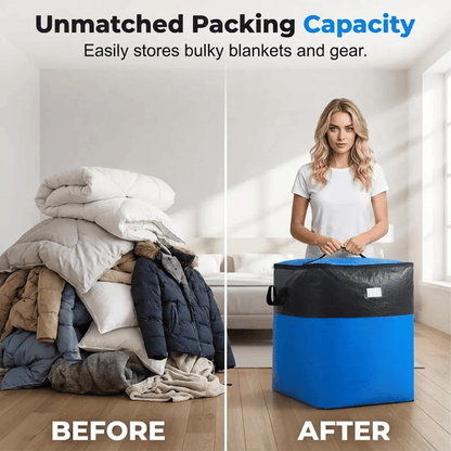3 Sizes Oversized Reusable Moving Storage Totes, Waterproof Tear Resistant Foldable Storage Bags with Full Open Top & Label Slot, Heavy Load Moving Bags for Rigid Moving Boxes for Moving Dorm Camping Bedding Clothes
