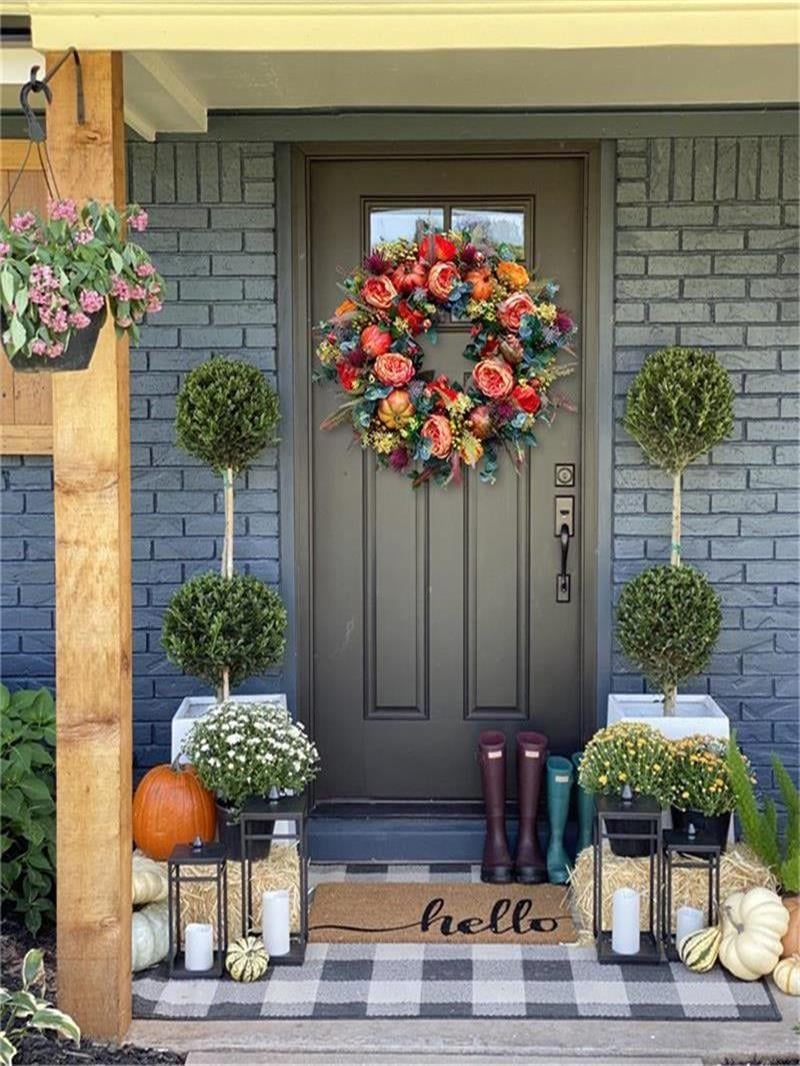 💖Last Day 49% OFF💖 Handmade Fall Peony And Pumpkin Wreath - Year Round Wreath
