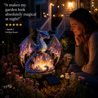 💥LAST DAY 50% OFF🐉✨Solar Dragon Garden Statue Light – Golden Ember Fantasy Outdoor Decor