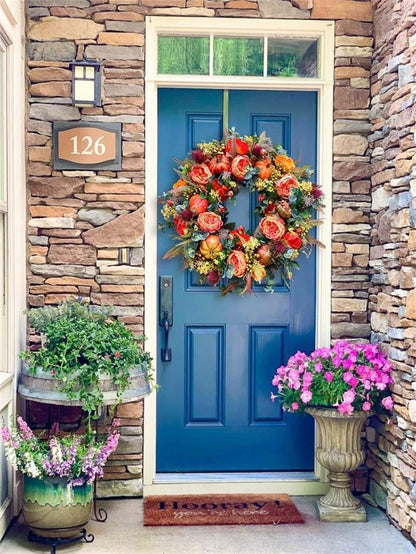💖Last Day 49% OFF💖 Handmade Fall Peony And Pumpkin Wreath - Year Round Wreath