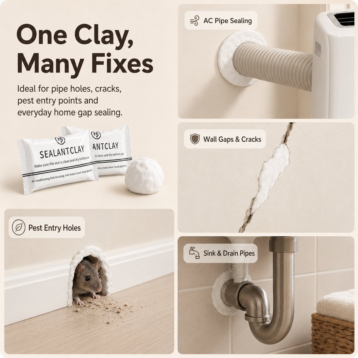 🧱 Moldable Sealant Clay | Non-Toxic Air Dry Gap Filler Blocks Drafts