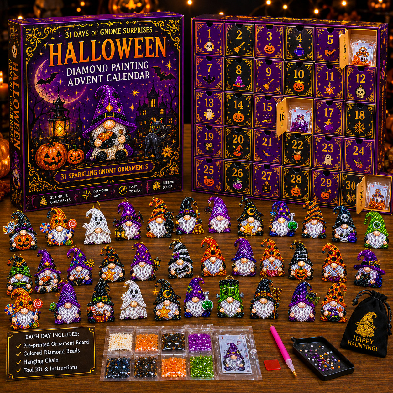 🔥LAST DAY 60% OFF - 🎃✨ 31 Days of Gnome Surprises Halloween Diamond Painting Advent Calendar