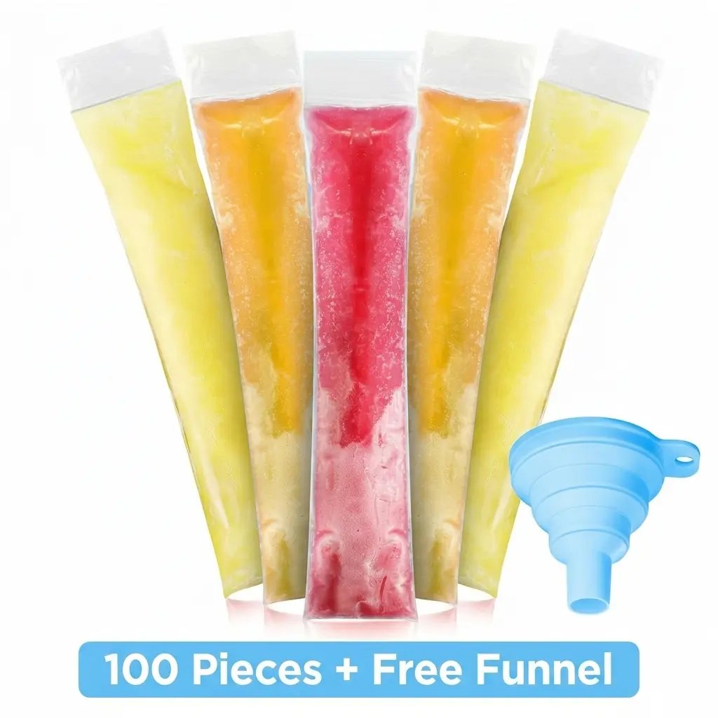100 Pack Disposable Ice Pop Mold Bags with Funnel