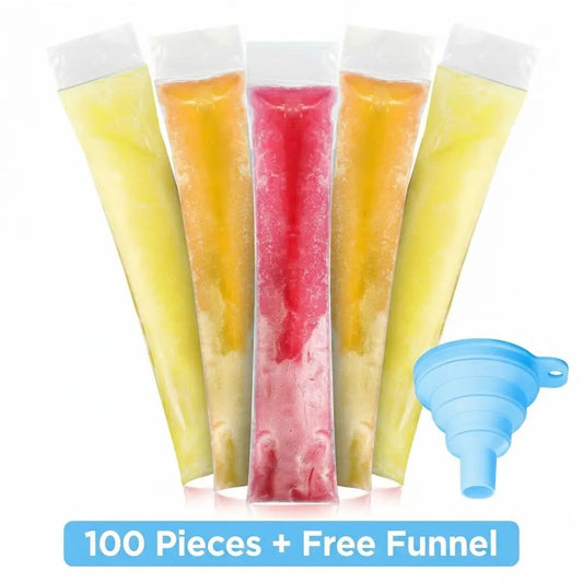 100 Pack Disposable Ice Pop Mold Bags with Funnel