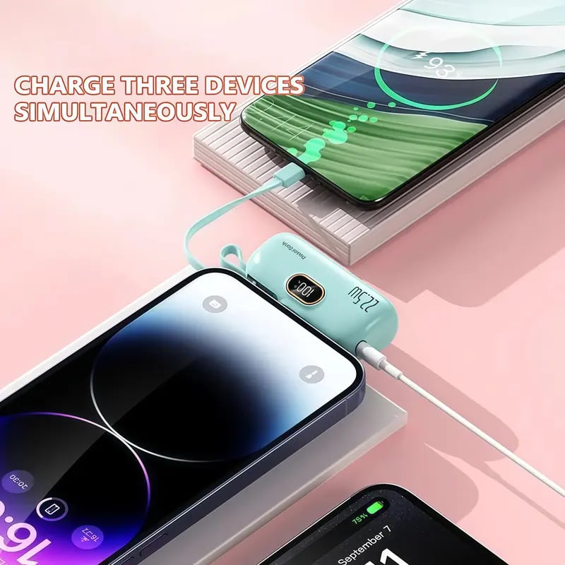 🔋 5000mAh Mini Power Bank – 22.5W Fast Charge, Dual USB Ports (C+A), Digital Display, Ultra-Compact & Lightweight