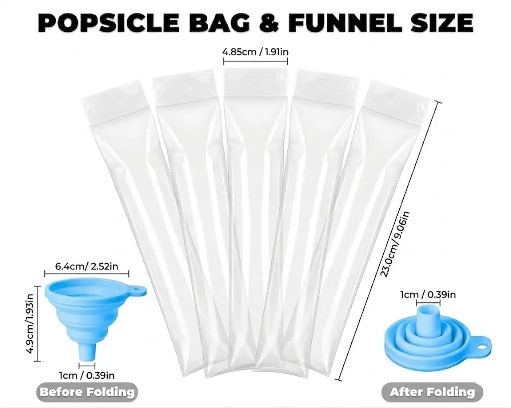 100 Pack Disposable Ice Pop Mold Bags with Funnel