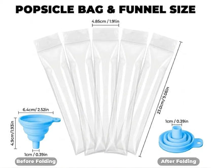 100 Pack Disposable Ice Pop Mold Bags with Funnel