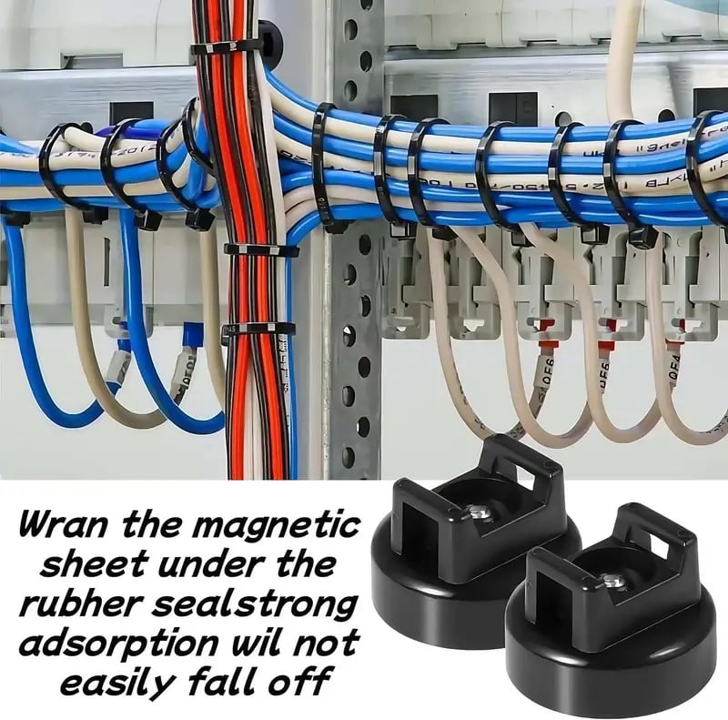 🔥22LBS Heavy-Duty Magnetic Cable Tie Mounts – 22mm Tool-Free Wire Holders with Scratch-Free Rubber Base for Home, Office, RV & Marine.