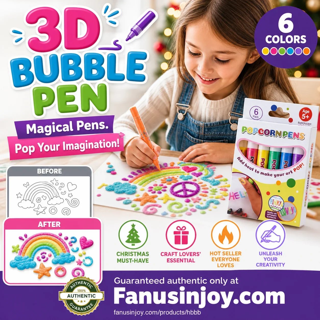 🎁🔮Magic Pen – Draw 3D with one stroke!🎄 DIY Bubble Popcorn Drawing Pens& Buy 3 Get 2 Free 🔥