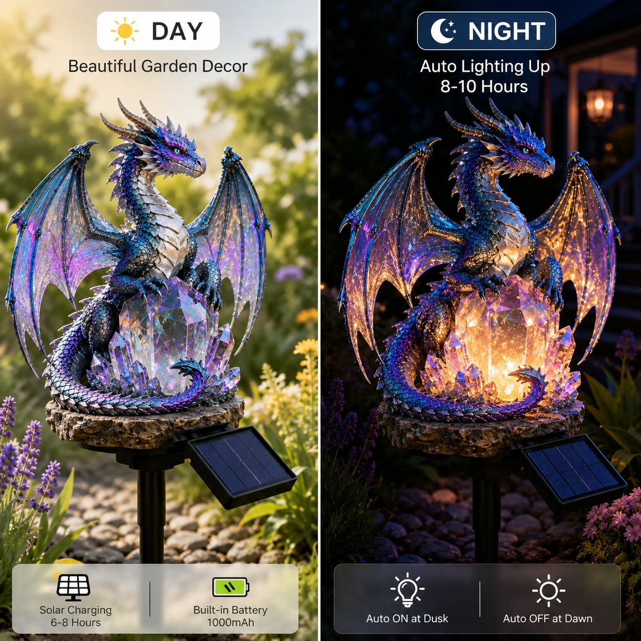💥LAST DAY 50% OFF🐉✨Solar Dragon Garden Statue Light – Golden Ember Fantasy Outdoor Decor