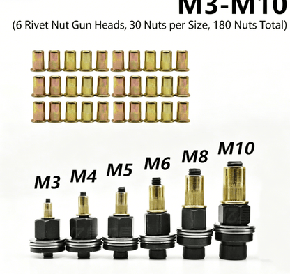 🚀 Mid-Year Madness Sale!🔩 M3-M10 Rivet Nut Gun Replacement Heads Metric Rivnut Tool Mandrel Nose Tips