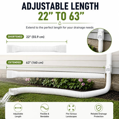 🏡 Flexible Rain Gutter Downspout Extension Kit  – Adjustable 22"-63" Drain Pipe with Leaf Filter for Foundation Protection