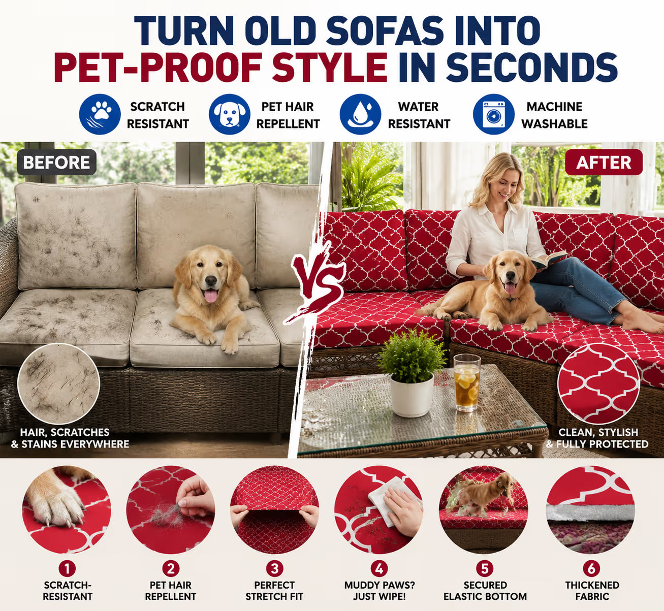 🛋️ Outdoor Patio Sofa Cushion Covers 🔥