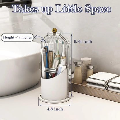 3-Slot Toothbrush Holder with Sliding Lid, Rotating Bathroom Countertop Organizer for Vanity