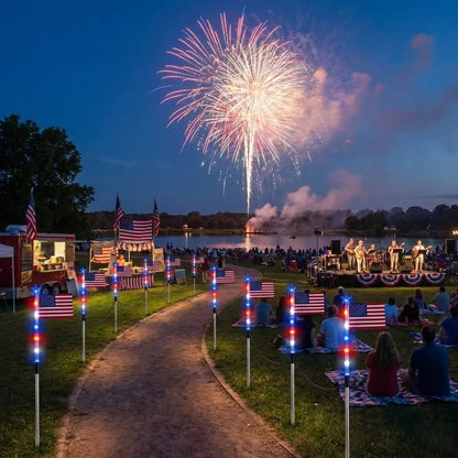 8-Piece American Flag Solar Pathway Lights - Red, White & Blue LED Patriotic Stakes with 8 Lighting Modes - IP65 Waterproof Garden Decor for 4th of July & Memorial Day