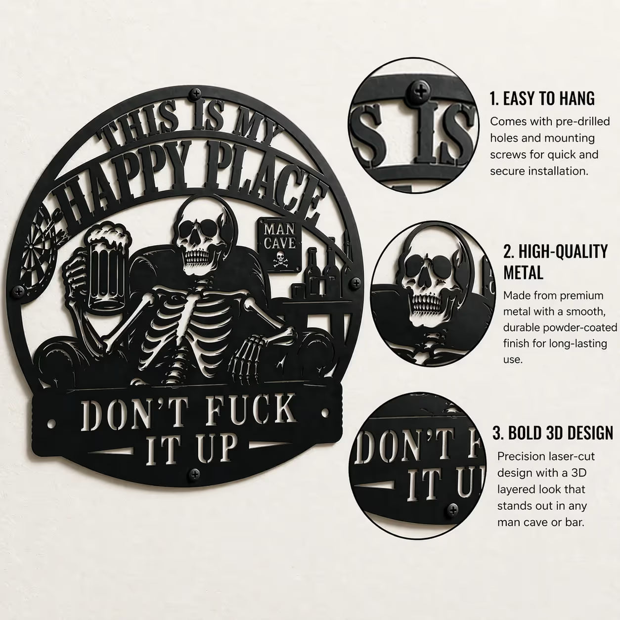 💀🍺"This Is My Happy Place" Funny Man Cave Decor