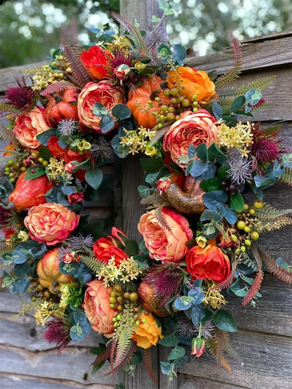 💖Last Day 49% OFF💖 Handmade Fall Peony And Pumpkin Wreath - Year Round Wreath
