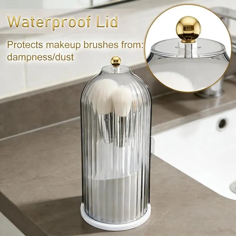 3-Slot Toothbrush Holder with Sliding Lid, Rotating Bathroom Countertop Organizer for Vanity