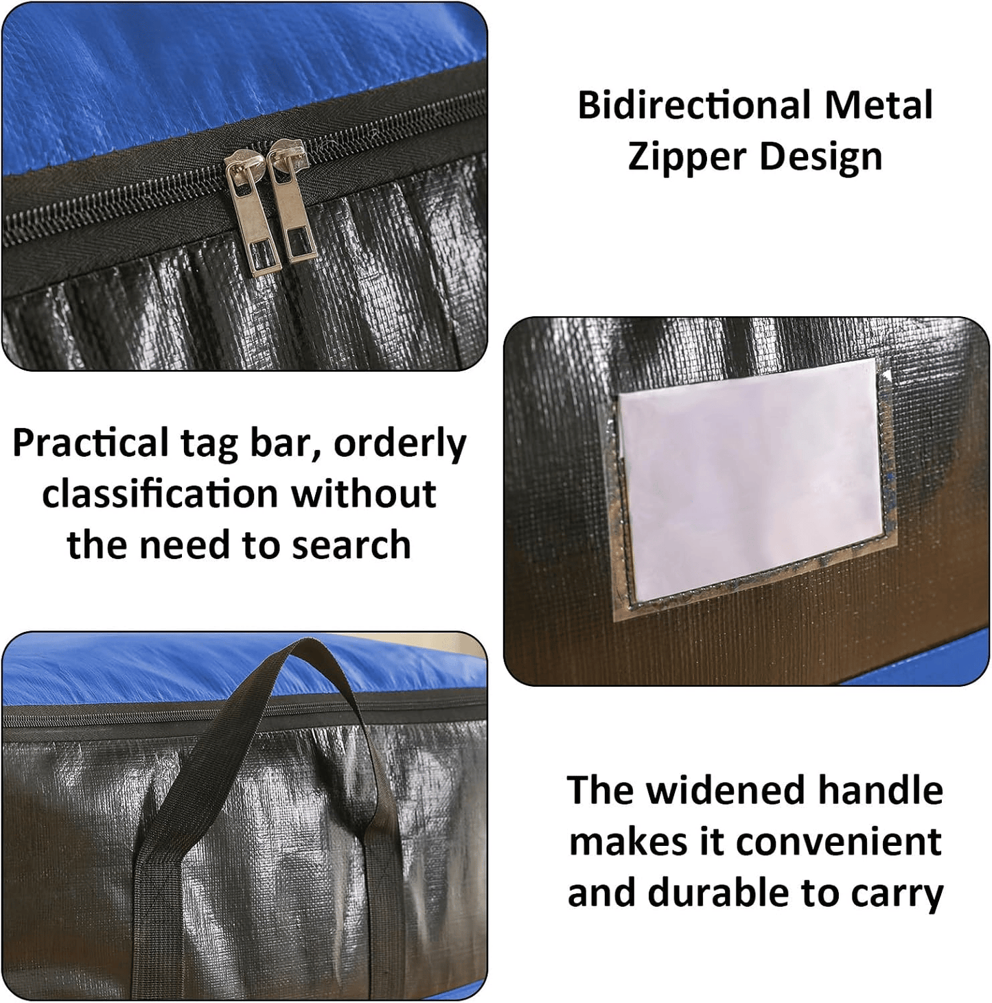3 Sizes Oversized Reusable Moving Storage Totes, Waterproof Tear Resistant Foldable Storage Bags with Full Open Top & Label Slot, Heavy Load Moving Bags for Rigid Moving Boxes for Moving Dorm Camping Bedding Clothes