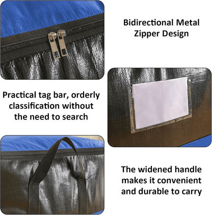 3 Sizes Oversized Reusable Moving Storage Totes, Waterproof Tear Resistant Foldable Storage Bags with Full Open Top & Label Slot, Heavy Load Moving Bags for Rigid Moving Boxes for Moving Dorm Camping Bedding Clothes